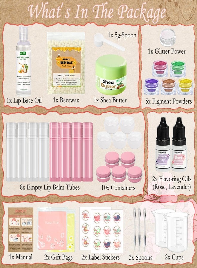 BRIPATI DIY Lip Balm Making Kit for Adults to Make Your Own Moisturizing Lip Balms with Natural Beeswax, Lip Base Oil, Essential Oil, Empty Lip Balm Tubes Jars, Birthday Christmas Mother’s Day Gift - Image 2
